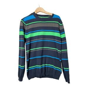 Oakley Mens Sweater Striped Medium Slim Fit Lightweight  Crewneck Blue Green